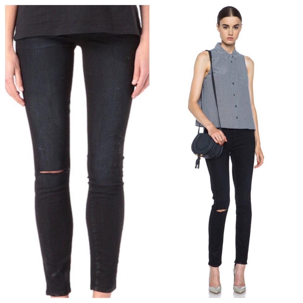 Paige denim black skinny jeans w/knee rip
